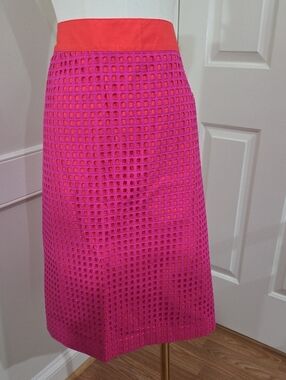 Talbots Vibrant Hot Pink & Coral Orange Eyelet Pencil Skirt - Size 24